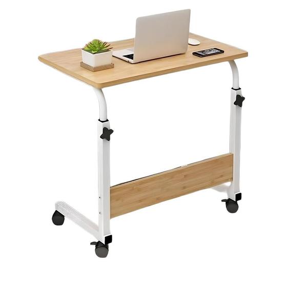 Imagem de Mesa De Trabalho Ajustável Com Rodinhas Multiuso De Madeira