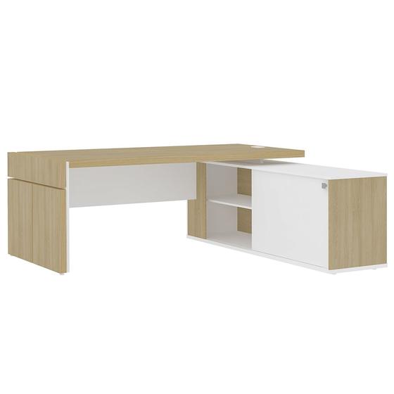 Imagem de Mesa Diretor em L com Tomada 183x202cm Corp A06 Carvalho/Branco - Mpozenato