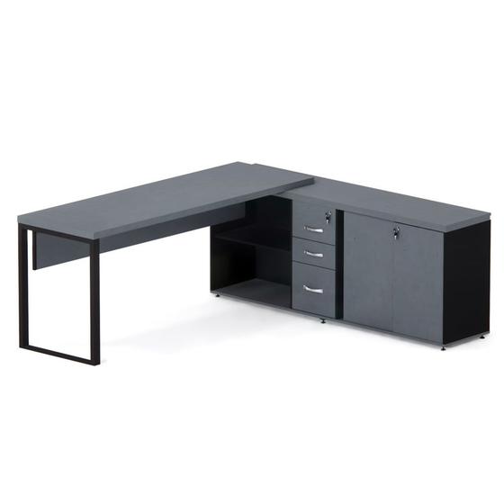 Imagem de Mesa Diretora Pé Balcão Com 03 Gavetas Tubolar PE 40 Pandin 1,89 M Grafito e Preto