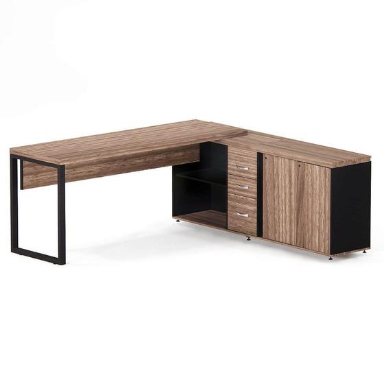 Imagem de Mesa Diretora Pé Balcão Com 03 Gavetas Tubolar PE 40 Pandin 1,89 M Walnut e Preto