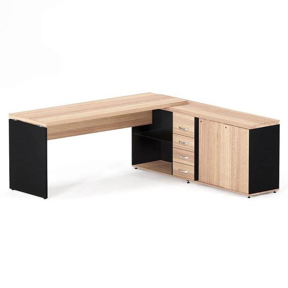 Imagem de Mesa Diretora Pé Balcão Com 04 Gavetas PE 40 Pandin 1,89 M Noce Naturale e Preto