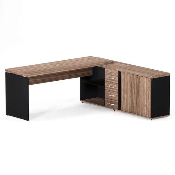 Imagem de Mesa Diretora Pé Balcão Com 04 Gavetas PE 40 Pandin 1,89 M Walnut e Preto