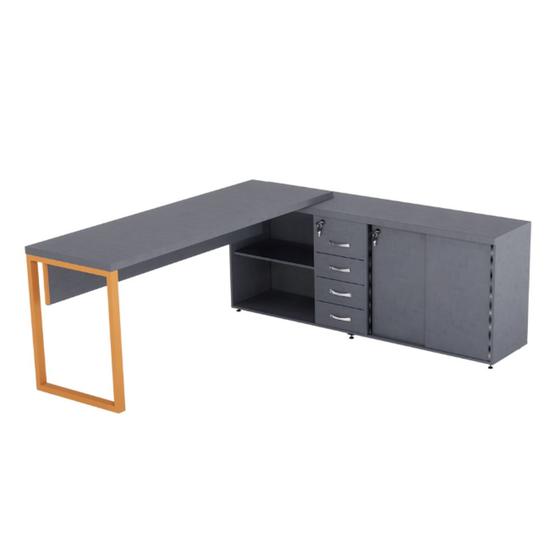 Imagem de Mesa Diretora Pé Balcão Com 04 Gavetas Tubolar PE 40 Pandin 1,89 M Grafito e Laranja