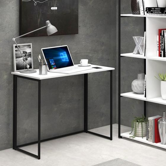 Mesa Dobrável Aço Industrial Escrivaninha Home Office Branca Menor preço em Mesa Dobrável Aço Industrial Escrivaninha Home Office Branca