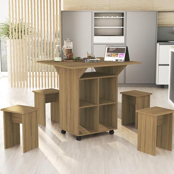 Imagem de Mesa Dobrável Annie Com 4 Bancos De Encaixe e Rodízios