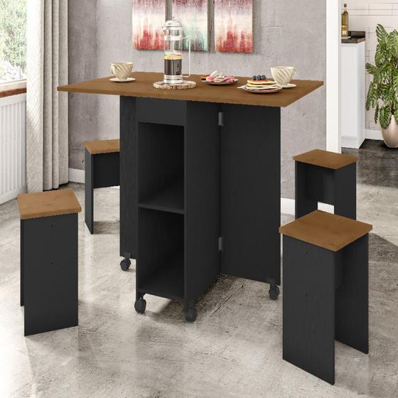 Mesa Dobrável Com 4 Bancos Paris Tampo 1,20x0,80m Natura Com Preto Tx Zanzini Menor preço em Mesa Dobrável Com 4 Bancos Paris Tampo 1,20x0,80m Natura Com Preto Tx Zanzini