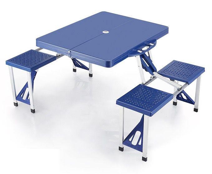 Imagem de Mesa dobravel com 4 banquetas maleta de aluminio azul globalmix