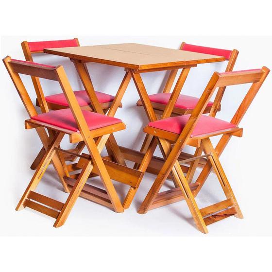Imagem de Mesa Dobrável com 4 Cadeiras Mel  Estofadas 70x70