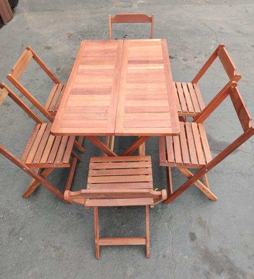 Imagem de Mesa dobrável com 6 cadeiras dobraveis .Madeira Maçaranduba