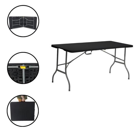 Imagem de Mesa Dobrável de Plástico Preta 180x74cm Camping Praia