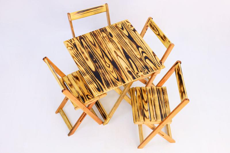 Imagem de Mesa Dobrável madeira maciça 70x70 C/ 4 Cadeiras Pratico Área Lazer E Bar