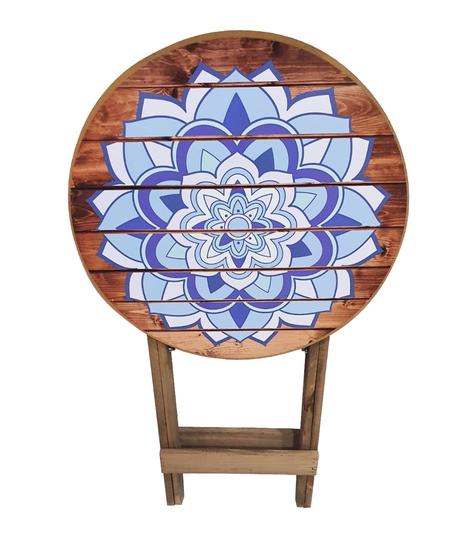 Imagem de Mesa Dobravel Mandala Azul De Madeira Varanda Rústica