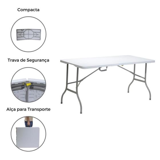Mesa Dobrável Portátil De Plástico Que Vira Maleta Para Camping 180X74cm Branco Menor preço em Mesa Dobrável Portátil De Plástico Que Vira Maleta Para Camping 180X74cm Branco