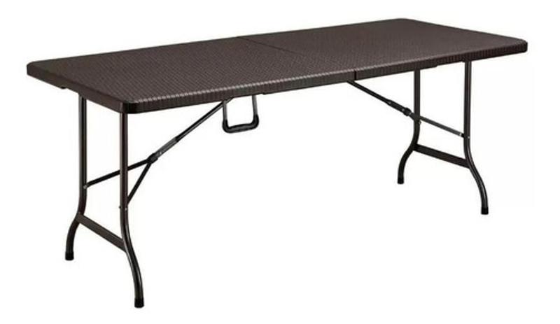 Imagem de Mesa Dobravel Portatil Rattan Vime 1,80M Vira Maleta Camping