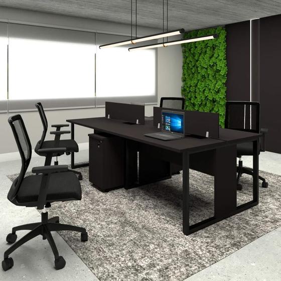 Imagem de Mesa Dupla 2,40m p/ 4 pessoas c/ 2 Gav. e Divisória Preto F5