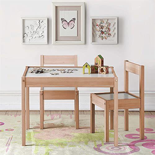 Imagem de Mesa e cadeira infantil Baby Relax Hunter de 3 peças, conjunto de mesa natural/branco