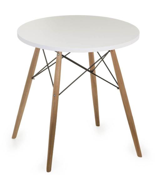 Imagem de Mesa Eames 60 cm Tampo Redondo Branco Base Madeira Clara - 28579