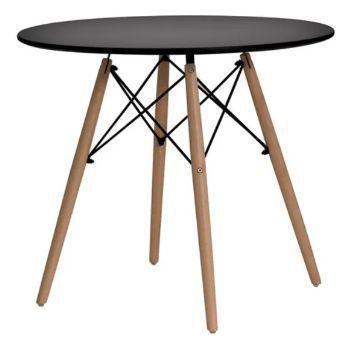 Imagem de Mesa Eames Eiffel Com Base Madeira E Tampo De 90cm Em Mdf - Cor Preta