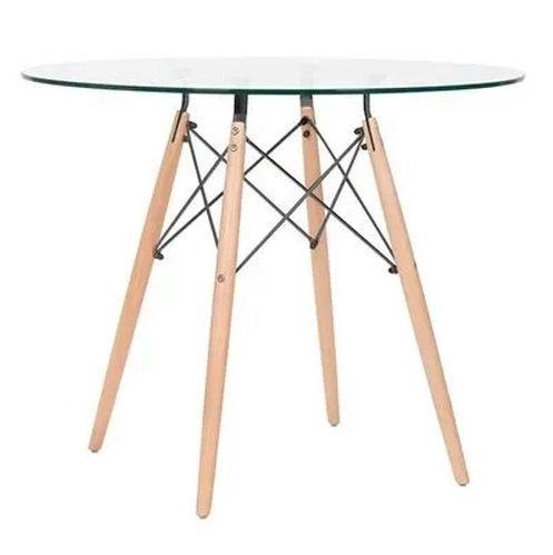 Imagem de Mesa Eames Eiffel Redonda Tampo de Vidro 90cm com base de Madeira