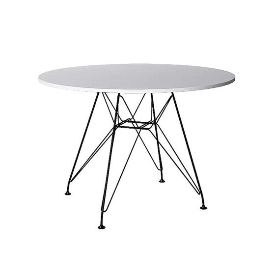 Imagem de Mesa Eames Ferro Preto Tampo Redondo Madeira Branco 110cm