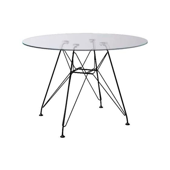 Imagem de Mesa Eames Ferro Preto Tampo Redondo Vidro 90cm