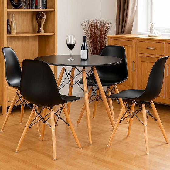 Imagem de Mesa Eiffel Cozinha Sala Jantar MDF Preto 90cm e 4 Cadeiras Eiffel Eames Preto Moderno
