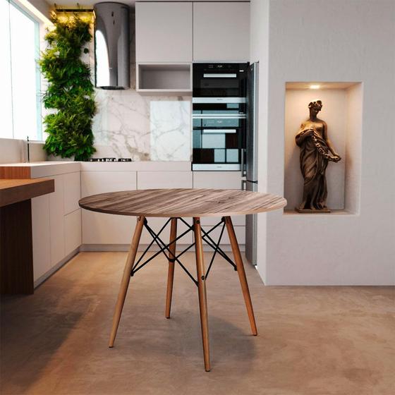 Imagem de Mesa Eiffel Design Charles Eames Redonda 90cm Amêndoa Base Madeira Maciça