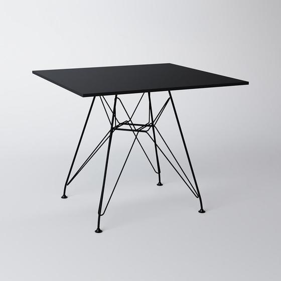 Imagem de Mesa Eiffel Quadrada 90cm Tampo De Madeira Preto Com Base De Ferro Preto