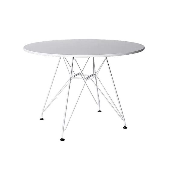 Imagem de Mesa Eiffel Redonda 110cm Tampo de Madeira Branco com Base de Ferro Branco