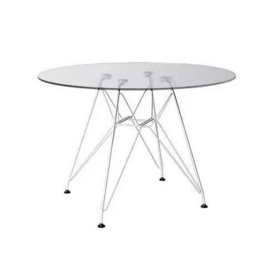 Imagem de Mesa Eiffel Redonda 110cm Tampo De Vidro Com Base De Ferro Branco