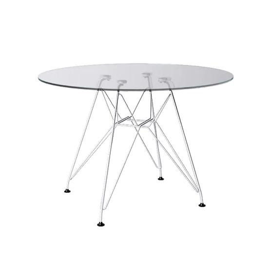 Imagem de Mesa Eiffel Redonda 110cm Tampo de Vidro com Base de Ferro Branco