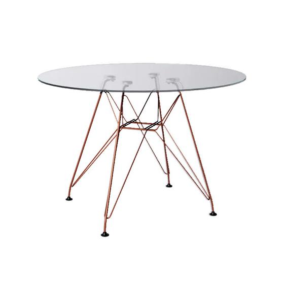 Imagem de Mesa Eiffel Redonda 110cm Tampo de Vidro com Base de Ferro Cobre