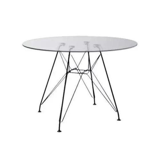 Imagem de Mesa Eiffel Redonda 110cm Tampo De Vidro Com Base De Ferro Preto