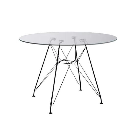 Imagem de Mesa Eiffel Redonda 110cm Tampo de Vidro com Base de Ferro Preto