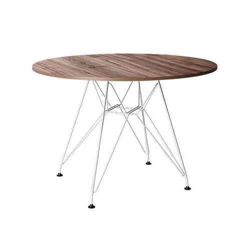 Imagem de Mesa Eiffel Redonda 90cm Tampo De Madeira Amendôa Com Base De Ferro Branco