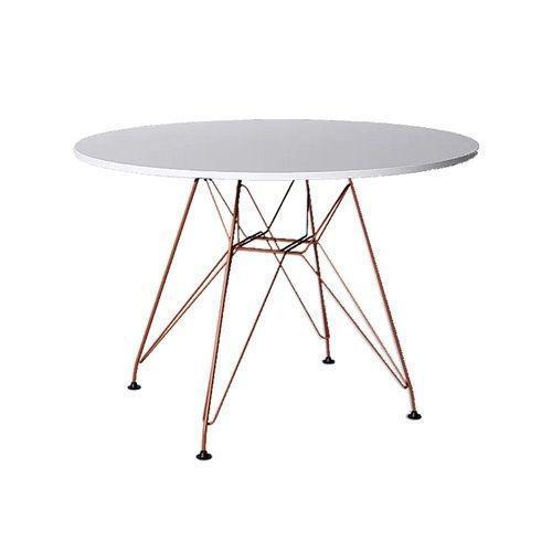 Imagem de Mesa Eiffel Redonda 90cm Tampo De Madeira Branco Com Base De Ferro Cobre