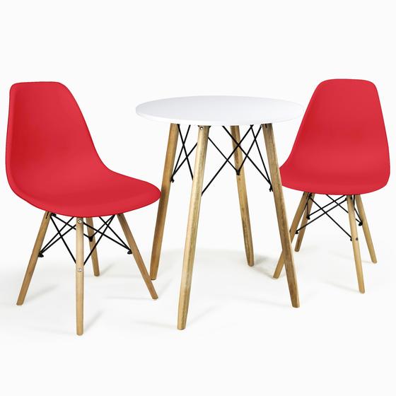 Imagem de Mesa Eiffel Redonda Branca P/Sala 60cm Com 2 Cadeiras Charles Eames