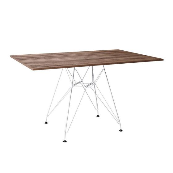 Imagem de Mesa Eiffel Retangular 120x75 Tampo De Madeira Amendôa Com Base De Ferro Branco