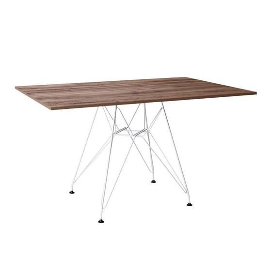 Imagem de Mesa Eiffel Retangular 120x75 Tampo De Madeira Amendôa Com Base De Ferro Branco