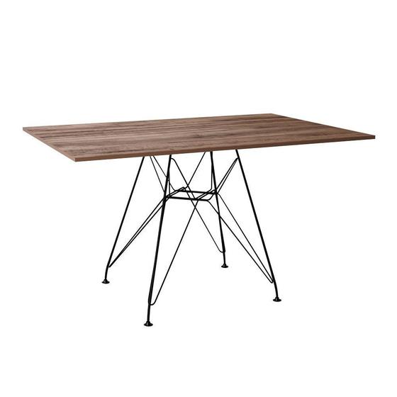 Imagem de Mesa Eiffel Retangular 120x75 Tampo De Madeira Amendôa Com Base De Ferro Preto