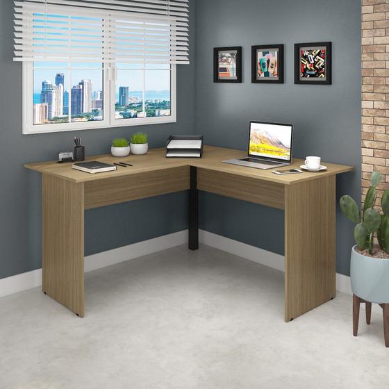 Imagem de Mesa Em L 135x135cm Escritório Home Office Marrom Fresno