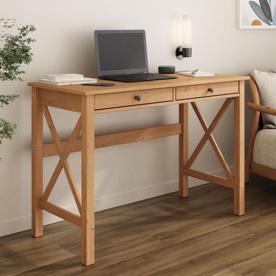 Imagem de Mesa Escritório Com Gaveta Pés em X Madeira Freijó Adrian