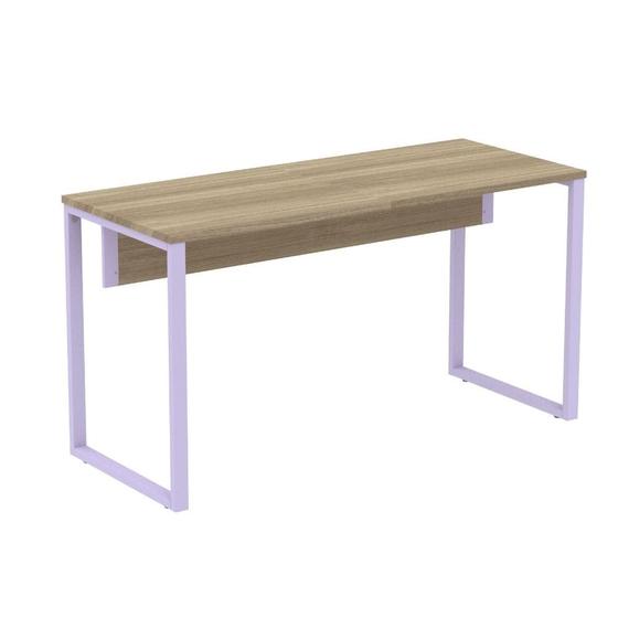 Imagem de Mesa Escritório P25 TUB Pandin 120 cm (larg) Tampo MDP Noce Naturalle Pé Aço Tubular Lilás