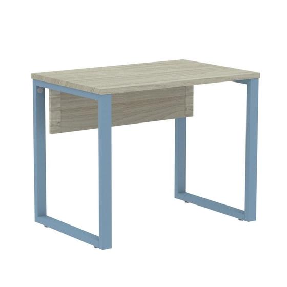 Imagem de Mesa Escritório P25 TUB Pandin 90 cm (Larg) Tampo MDP Nogueira Casablanca Pé Aço Tubular Azul Dali