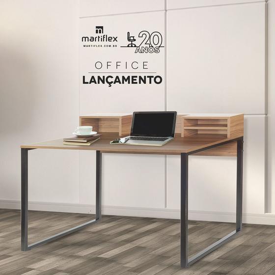 Mesa escrivaninha 100cm pé quadrado Mart Home MH21AE com nichos Amadeirado Escuro Menor preço em Mesa escrivaninha 100cm pé quadrado Mart Home MH21AE com nichos Amadeirado Escuro