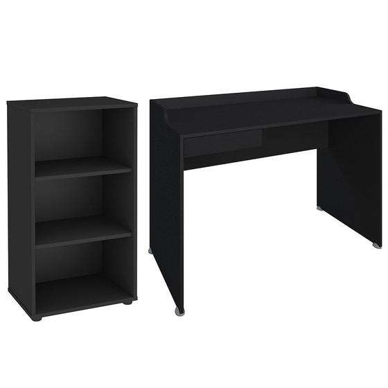 Imagem de Mesa Escrivaninha 113cm Smile e Estante Livreiro 45x81cm Lean A06 Preto - Mpozenato