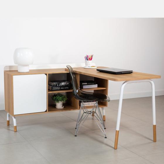 Imagem de Mesa Escrivaninha 120cm Balcão Credenza 1 Gav 1 Porta 136cm Home Office Flexus