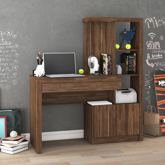Imagem de Mesa Escrivaninha 122,5cm com Estante de 2 Portas e 1 Gaveta ME4143 Tecnomóbili