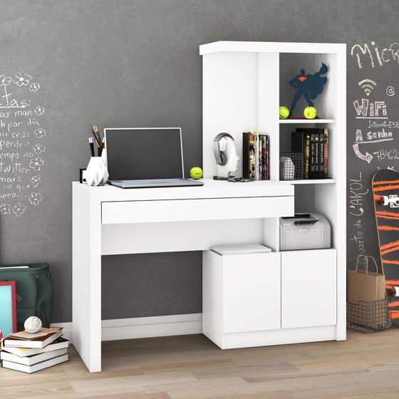 Imagem de Mesa Escrivaninha 122,5cm com Estante de 2 Portas e 1 Gaveta ME4143 Tecnomóbili