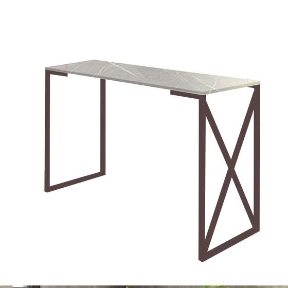 Imagem de Mesa Escrivaninha 90cm Bex Home Office Industrial Consultório Ferro Marrom MDF Marmorizado Cinza - Ahazzo Móveis